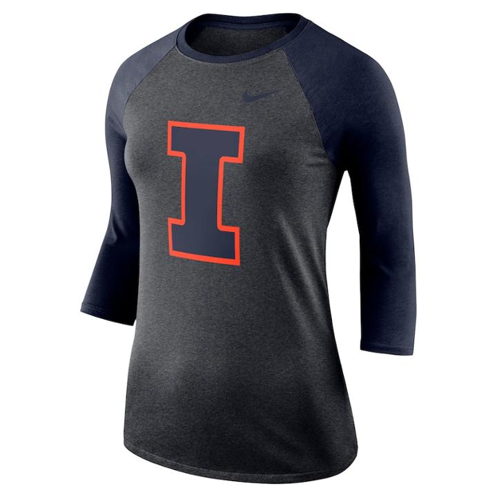 Women's Nike Illinois Fighting Illini Baseball Tee, Size: Xxl, Grey