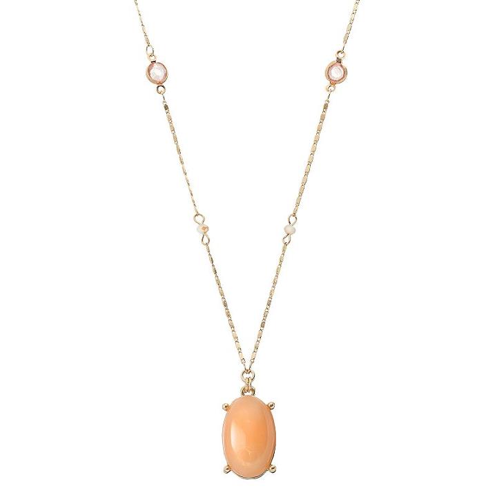 Lc Lauren Conrad Pink Oval Cabochon Long Necklace, Women's