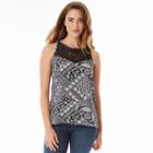 Juniors' Iz Byer California Print Lace Yoke Tank, Girl's, Size: Medium, Ovrfl Oth