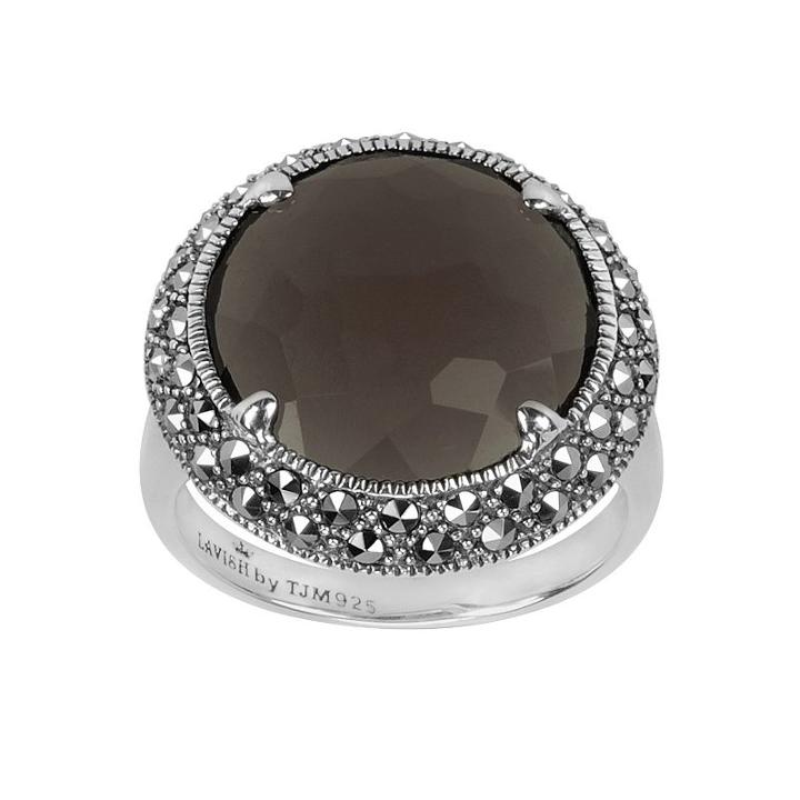 Lavish By Tjm Sterling Silver Smoky Quartz Ring - Made With Swarovski Marcasite, Women's, Size: 7, Brown