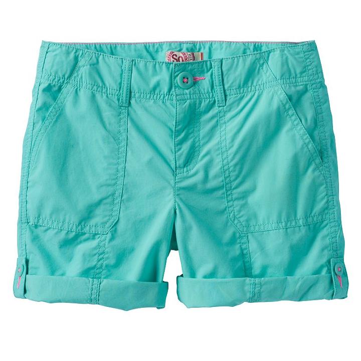 Girls 7-16 & Plus Size So&reg; Roll-tab Neon Solid Utility Bermuda Shorts, Girl's, Size: 12, Turquoise/blue (turq/aqua)