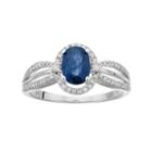 10k White Gold Sapphire & 1/5 Carat T.w. Diamond Halo Ring, Women's, Size: 8, Blue
