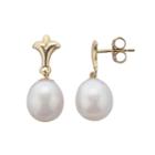 Pearlustre By Imperial Freshwater Cultured Pearl 10k Gold Fleur-de-lis Drop Earrings, Women's, White
