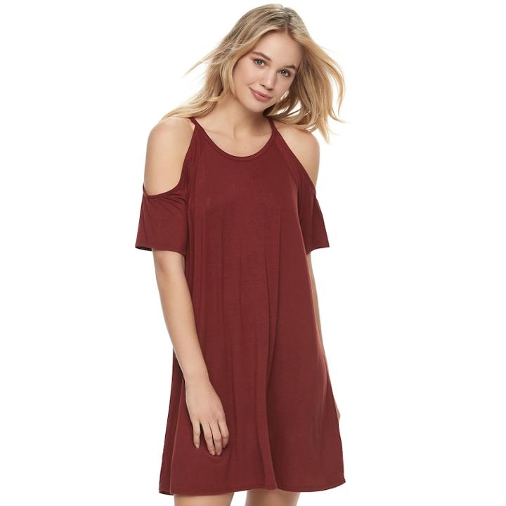Juniors' Love, Fire Cold-shoulder T-shirt Dress, Teens, Size: Large, Dark Red