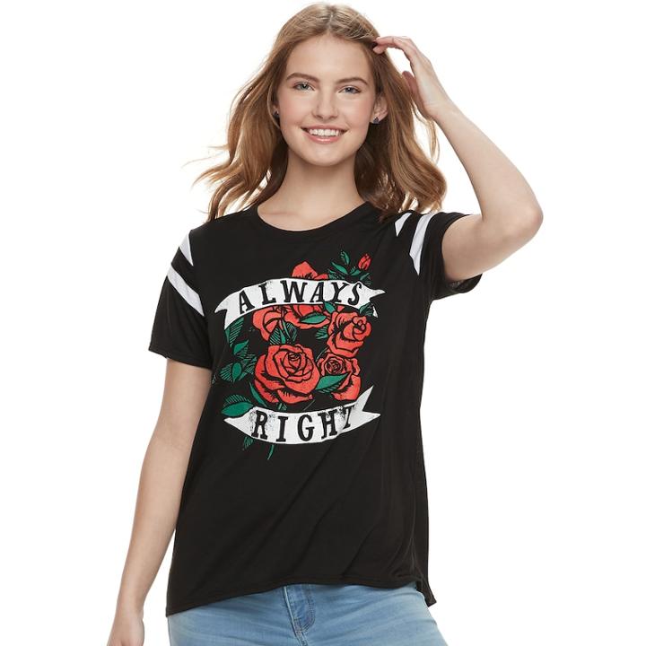 Juniors' Always Right Roses Varsity Tee, Teens, Size: Xs, Grey (charcoal)