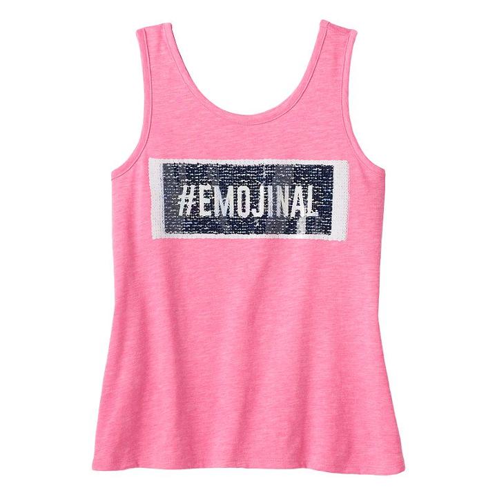Girls 7-16 So&reg; Flippy Screen Sequin Applique Tank Top, Girl's, Size: 14, Brt Pink