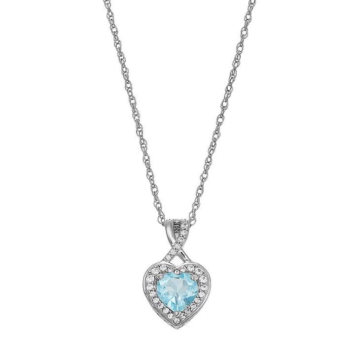 Sterling Silver Simulated Aquamarine & Lab-created White Sapphire Heart Halo Pendant Necklace, Women's, Size: 18, Blue