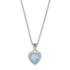 Sterling Silver Simulated Aquamarine & Lab-created White Sapphire Heart Halo Pendant Necklace, Women's, Size: 18, Blue