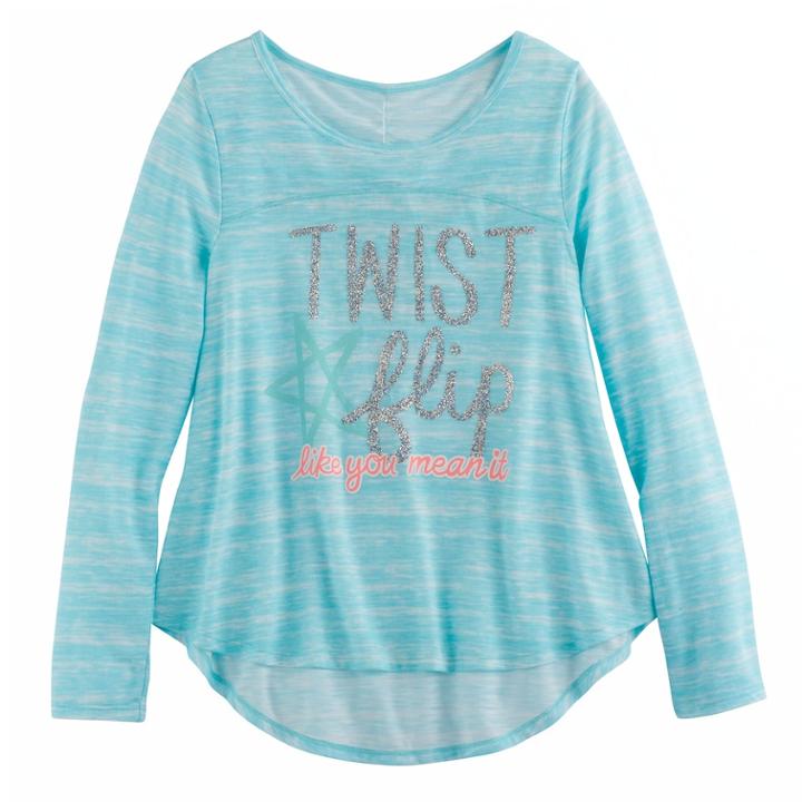 Girls 7-16 & Plus Size So&reg; Open Ruched Tie-back Graphic Yoga Tee, Size: 12 1/2, Turquoise/blue (turq/aqua)