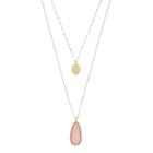 Lc Lauren Conrad Layered Leaf & Pink Teardrop Pendant Necklace, Women's