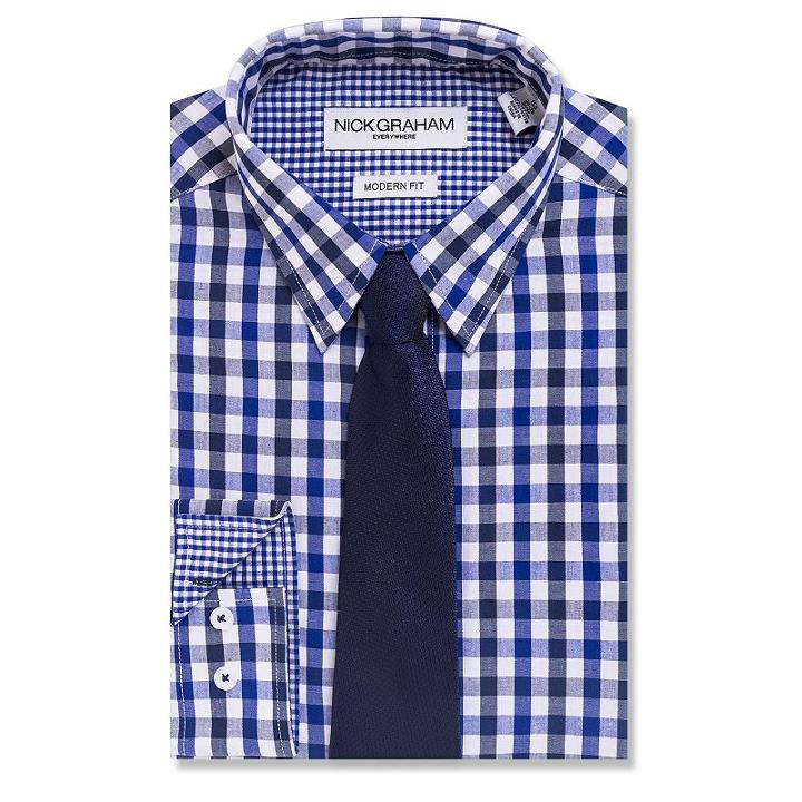 Men's Nick Graham Everywhere Modern-fit Dress Shirt And Tie Boxed Set, Size: L-34/35, Blue