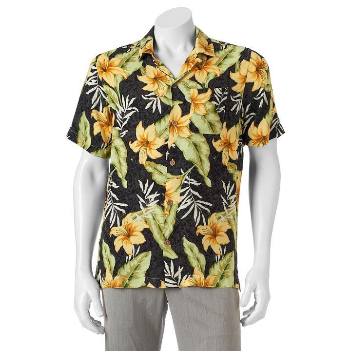 Men's Caribbean Joe Casual Tropical Button-down Shirt, Size: Xl, Black