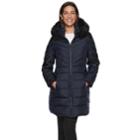 Women's Tower By London Fog Faux-leather Trim Puffer Jacket, Size: Large, Blue (navy)