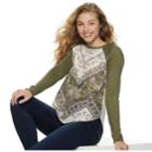 Juniors' Rewind Knit-to-woven Long Sleeve Tee, Teens, Size: Large, Med Green