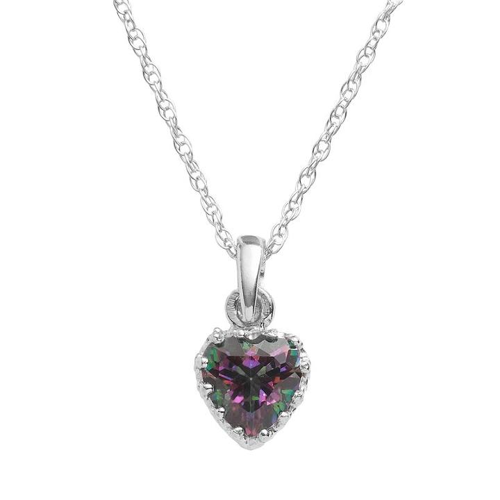Tiara Sterling Silver Rainbow Quartz Heart Crown Pendant, Women's, Size: 18, Multicolor