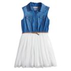 Girls 7-16 & Plus Size Knitworks Sleeveless Denim Bodice Belted Dress, Size: 14 1/2, White