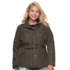 Juniors' Plus Size Urban Republic Hood Quilted Coat, Teens, Size: 1xl, Dark Green