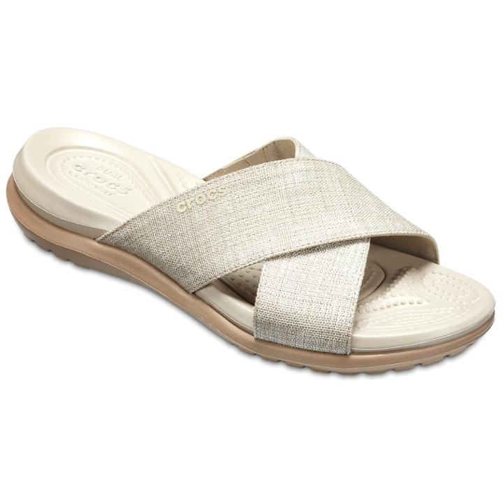 Crocs Capri Shimmer Women's Slide Sandals, Size: 9, White