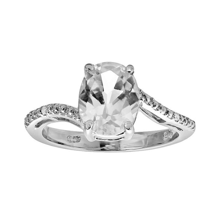 Sterling Silver White Topaz And Diamond Accent Oval Ring, Women's, Size: 5