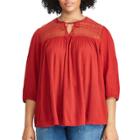Plus Size Chaps Lace Yoke Cotton-blend Top, Women's, Size: 3xl, Red Overfl