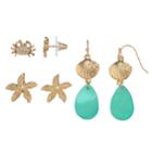 Crab, Starfish & Shell Nickel Free Earring Set, Women's, Turq/aqua