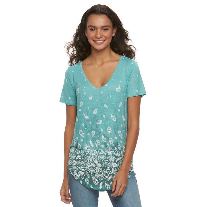 Juniors' Mudd&reg; Short Sleeve V-neck Tee, Girl's, Size: Xs, Turquoise/blue (turq/aqua)