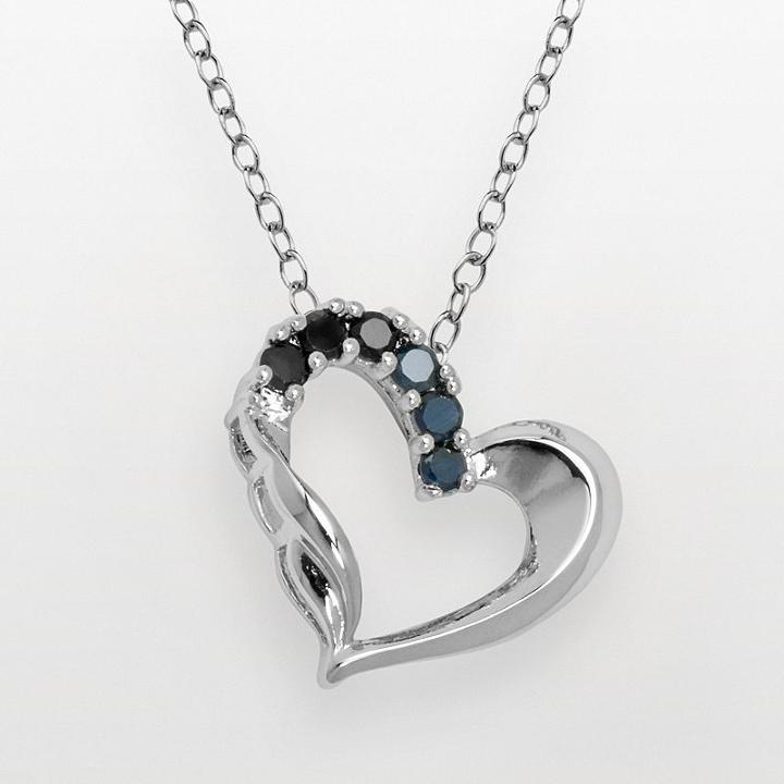 Silver Plated Sapphire Heart Pendant, Women's, Blue