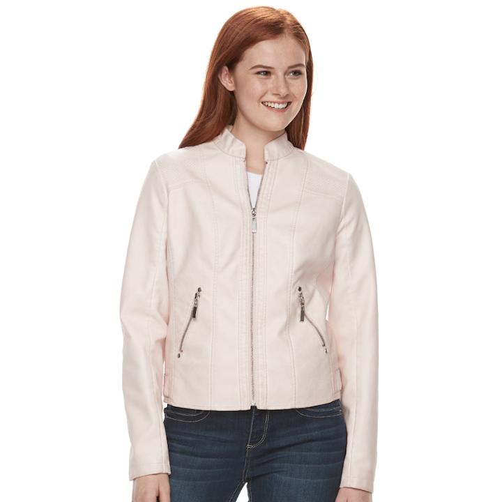 Juniors' J-2 Zipper Pocket Faux-leather Jacket, Teens, Size: Xl, White