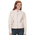 Juniors' J-2 Zipper Pocket Faux-leather Jacket, Teens, Size: Xl, White