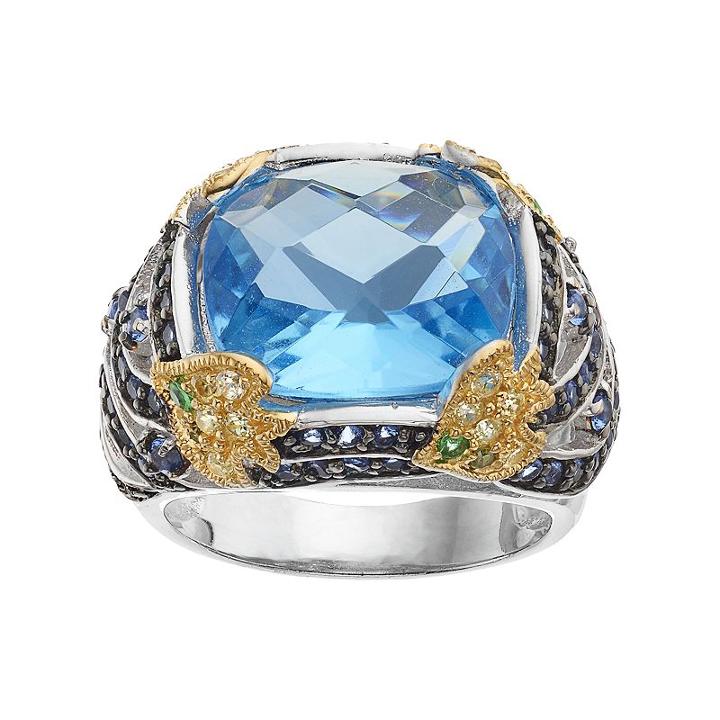 Sophie Miller Two Tone Sterling Silver Simulated Aquamarine & Gemstone Ring, Women's, Size: 7, Blue