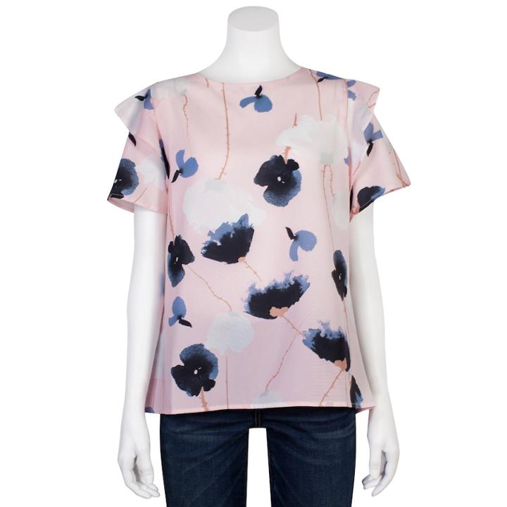 Juniors' Grayson Threads Floral Tiered Sleeve Top, Teens, Size: Small, Light Pink