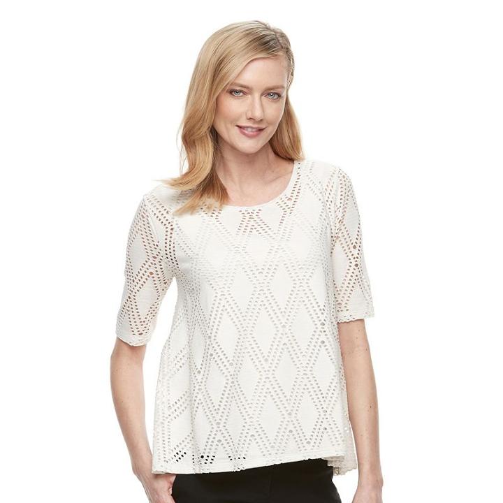 Women's Dana Buchman Open-work Swing Top, Size: Large, Lt Beige