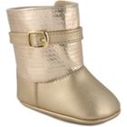 Baby Girl Wee Kids Metallic Boot Crib Shoes, Size: 2, Med Beige