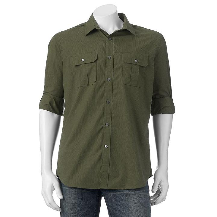 Men's Apt. 9&reg; Slim-fit Roll-tab Button-down Shirt, Size: Medium, Green