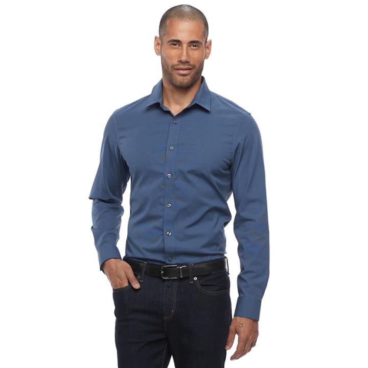 Big & Tall Apt. 9&reg; Slim-fit Stretch Button-down Shirt, Men's, Size: Xl Tall, Dark Blue
