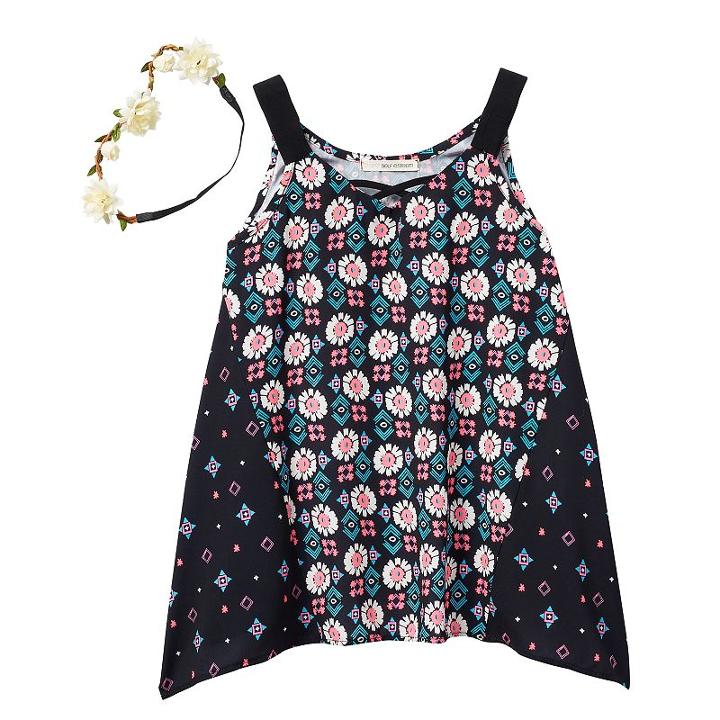 Girls 7-16 Self Esteem Woven Handkerchief Hem Tank Top With Headband Set, Girl's, Size: Medium, Black