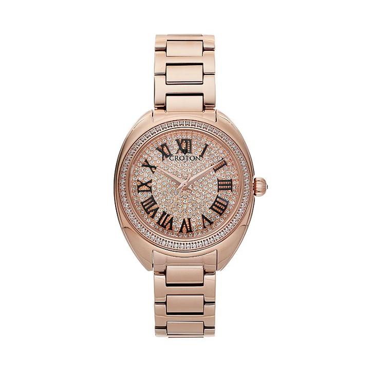 Croton Women's Austrian Crystal & Cubic Zirconia Stainless Steel Swiss Watch, Pink
