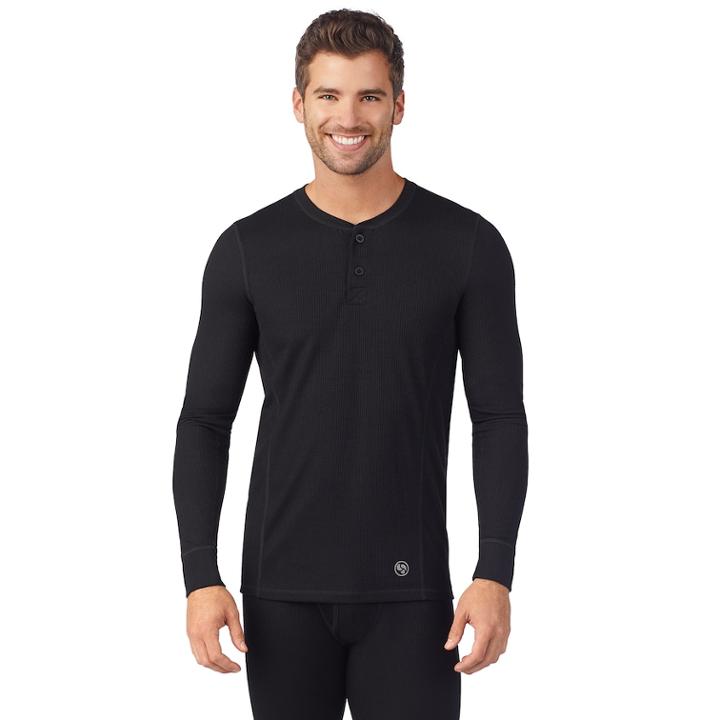 Men's Climatesmart Heavyweight Performance Base Layer Henley, Size: Xxl, Black