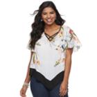 Juniors' Plus Size Heartsoul Floral Handkerchief Top, Teens, Size: 2xl, White
