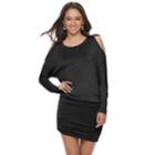 Juniors' Almost Famous Draped Cold-shoulder Dress, Teens, Size: Large, Black
