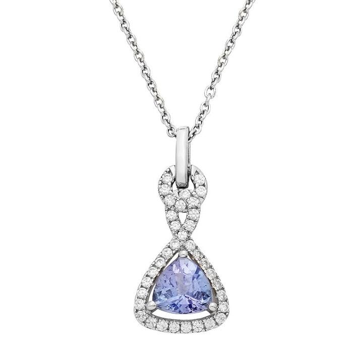 Sterling Silver Tanzanite & White Zircon Triangle Pendant, Women's, Size: 18, Blue