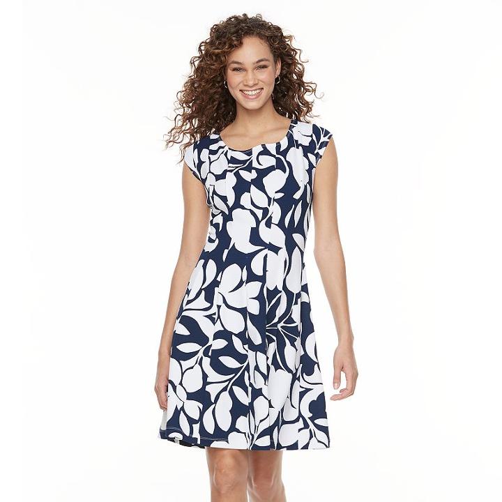 Bethany, Women's Textured Floral Fit & Flare Dress, Size: Xl, White Oth