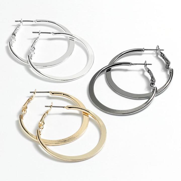 Mudd&reg; Tri-tone Hoop Earring Set, Women's, Multicolor