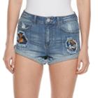 Juniors' Mudd&reg; Ripped Embroidered Patch Shortie Shorts, Teens, Size: 3, Med Blue