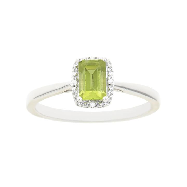 Sterling Silver Peridot & Diamond Accent Rectangle Halo Ring, Women's, Size: 9, Green