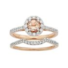14k Rose Gold Morganite & 5/8 Carat T.w. Diamond Halo Engagement Ring Set, Women's, Size: 7, Pink