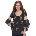Juniors' Heartsoul Floral Bell Sleeve Top, Teens, Size: Small, Oxford