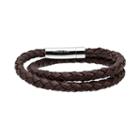 Stainless Steel Braided Leather Bracelet - Men, Size: 17, Brown
