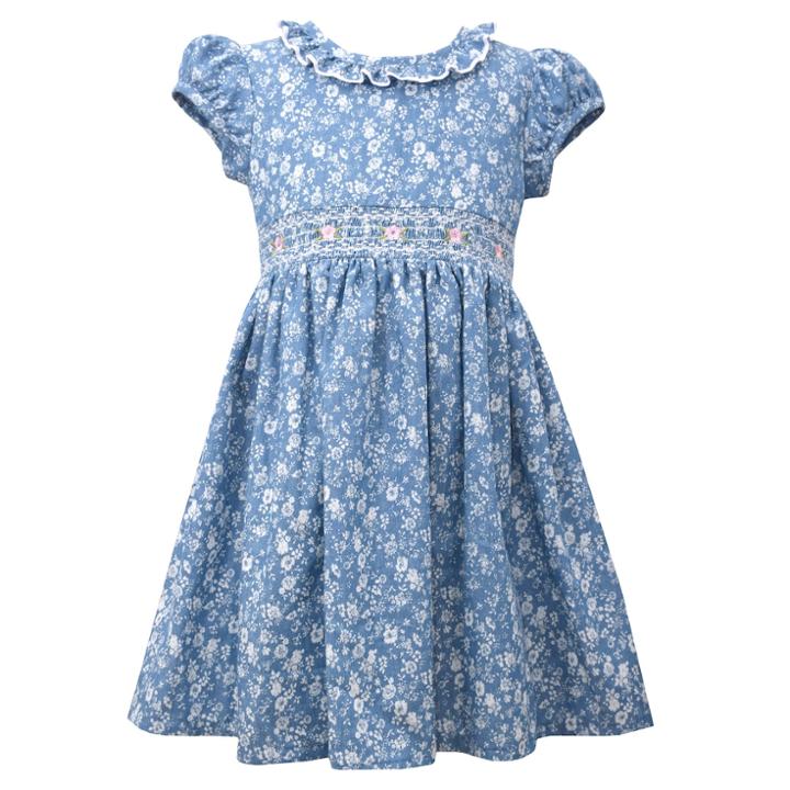 Girls 4-6x Bonnie Jean All-over Ditsy Print Denim Dress, Size: 5, Blue