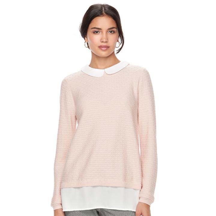 Women's Elle&trade; Mock-layer Crewneck Sweater, Size: Small, Lt Orange